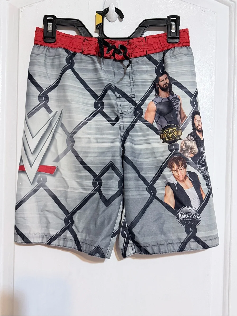 WWE Boys Gray & Red Wrestling Graphic Swim Trunks 10/12 vintage